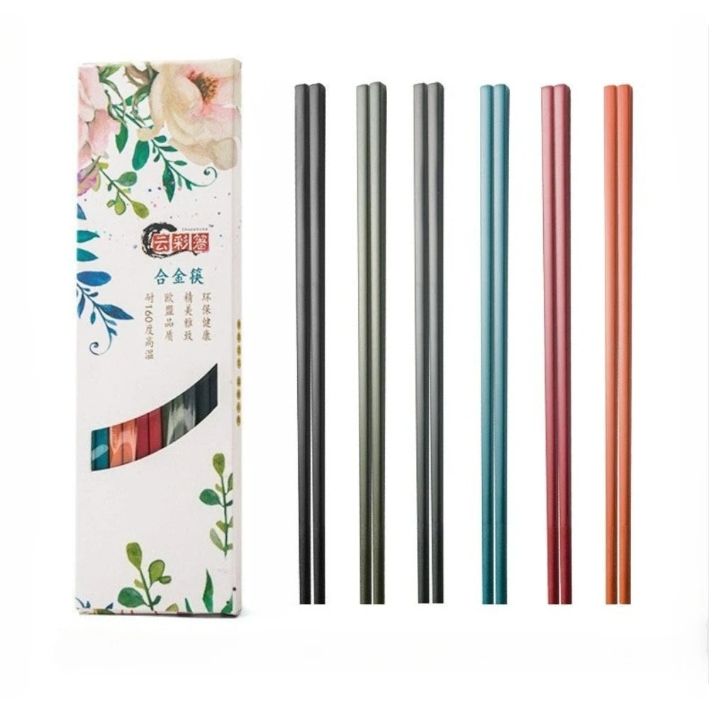 5 Pairs of Fiberglass Chopsticks Set 9.5 in Reusable Chinese Style Chopsticks Non-slip Easy To Use Bright Colors Dishwasher Safe