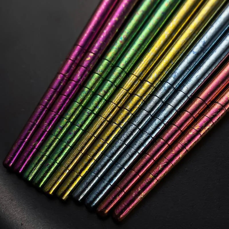 5 Pcs 23cm Pure Titanium Chopsticks 5 Color Heat Insulation Luxury Family Tableware Set For Home Resturant Hollow Chopsticks