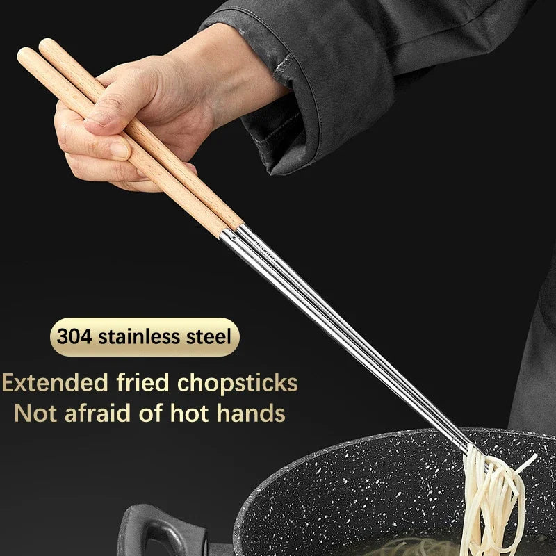 Stainless steel chopsticks, long chopsticks, for boiling noodles, hot pot, Chinese chopsticks, reusable metal chopsticks cutlery